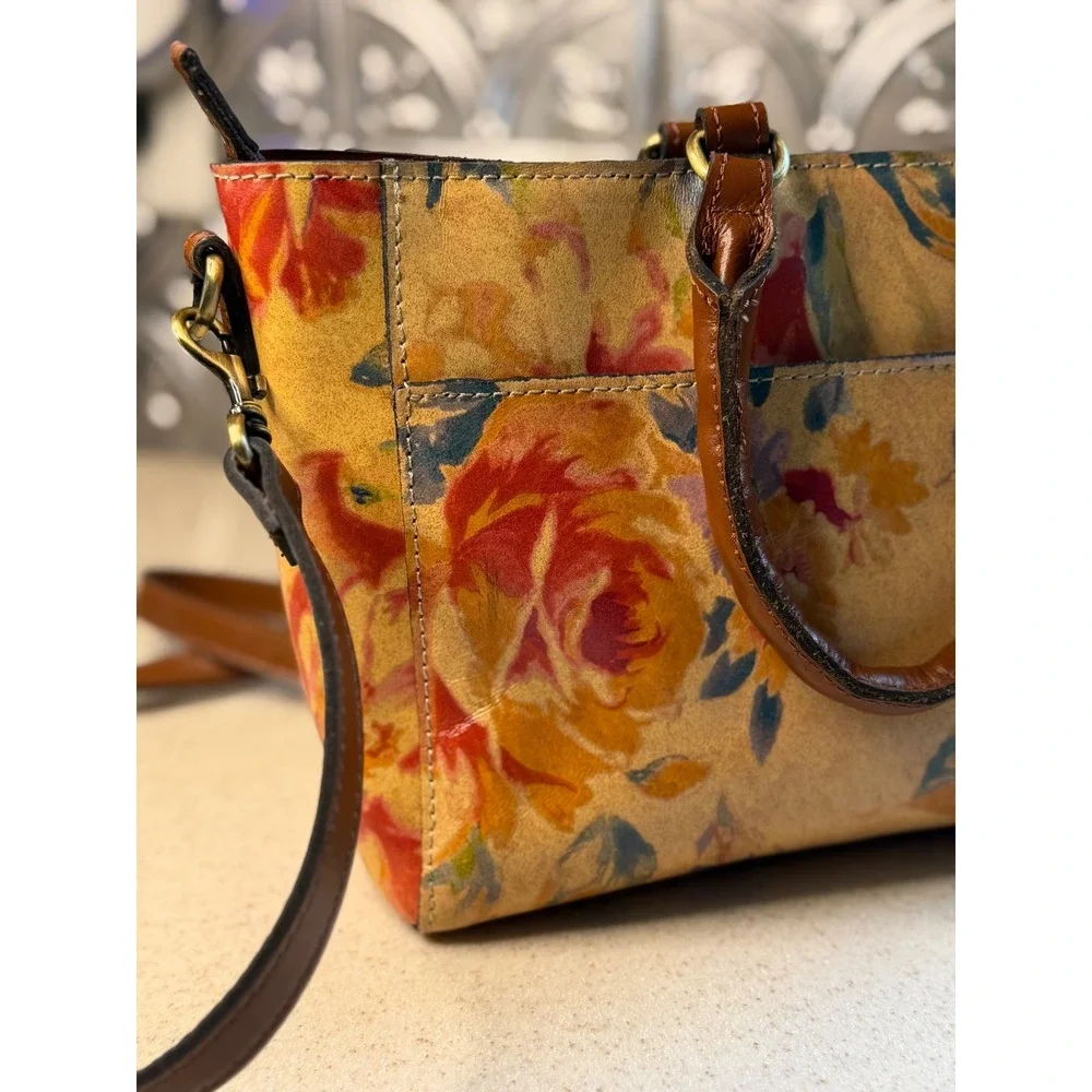 Patricia Nash Aileen Leather Top Handle Satchel Aegean Blooms Floral Handbag OS